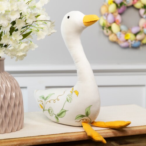 Northlight 32727858 16 in. White, Soft Green & Yellow Floral Goose Spring Decoration Perspective: back