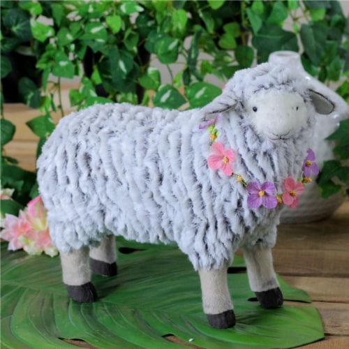 Northlight 32728978 13 in. White & Black Plush Standing Sheep Spring Easter Figure Perspective: back