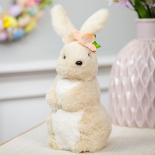 Northlight 11.5” Beige Plush Standing Easter Bunny Rabbit Girl Spring Tabletop Figurine Perspective: back