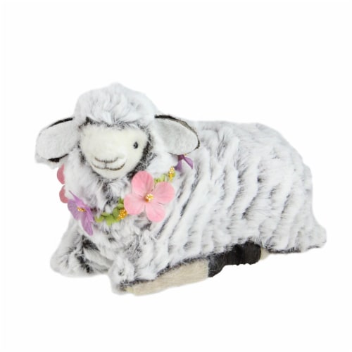Northlight 6.75” White and Brown Plush Kneeling Sheep Spring Easter Figure Perspective: back
