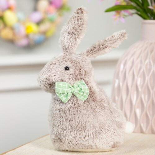 Northlight 9 Gray Plush Rabbit with Green Bow Tie Easter Decoration Perspective: back
