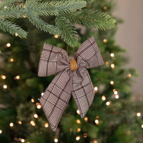 Northlight 7.5 Brown and Cream Houndstooth Plaid Christmas Bow Decoration Perspective: back