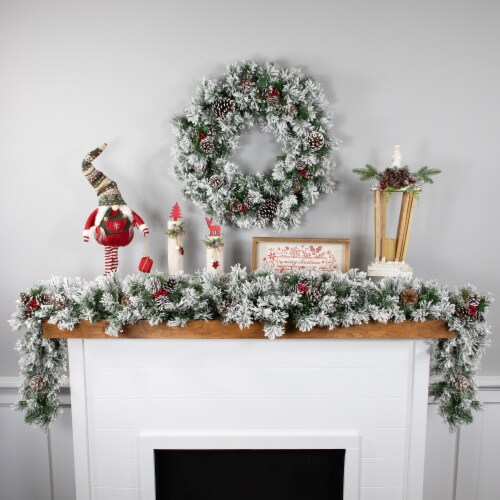 Northlight 6.75' x 12 Flocked Angel Pine and Pine Cones Artificial Christmas Garland - Unlit Perspective: back