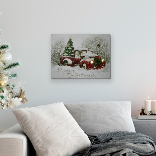 Northlight LED Lighted Fiber Optic Truck and Tree Christmas Canvas Wall Art 11.75  x 15.75 Perspective: back