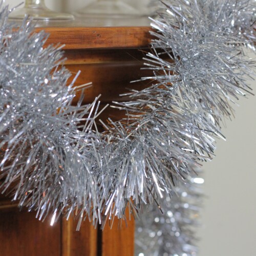Northlight 50' Traditional Shiny Silver 6 Ply Christmas Foil Tinsel Garland - Unlit Perspective: back