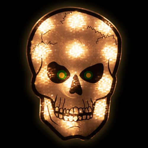 Northlight 12 Lighted Holographic Halloween Skull Window Silhouette Decoration Perspective: back
