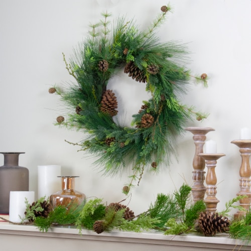 Northlight 28  Long Needle and Pine Cones Artificial Christmas Wreath - Unlit Perspective: back