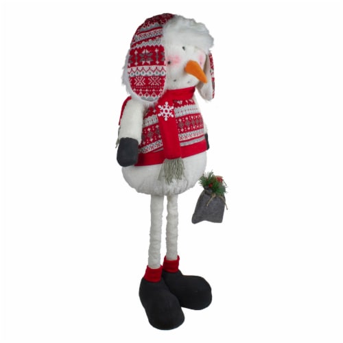 Northlight 33-Inch Red, White, and Gray Plush Christmas Snowman with Telescopic Legs Perspective: back