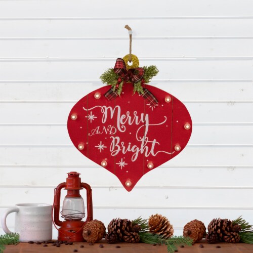Northlight 13.75  Red Onion Ornament  Merry And Bright  Christmas Sign Perspective: back