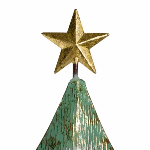 Northlight 31 Rustic Green and Gold Layered Christmas Tree With a Star Tabletop Decor Perspective: back