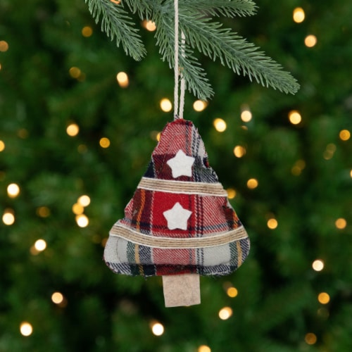Northlight 4 Plaid Christmas Tree Shaped Plush Ornament Perspective: back