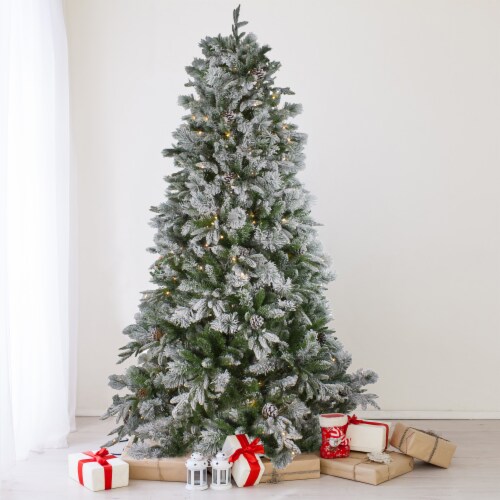 Northlight Real Touch™️ Pre-Lit Flocked Rosemary Emerald Angel Pine Artificial Christmas Tree Perspective: back