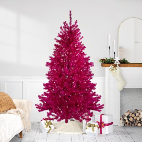 Northlight 7' Metallic Pink Tinsel Artificial Christmas Tree - Unlit Perspective: back