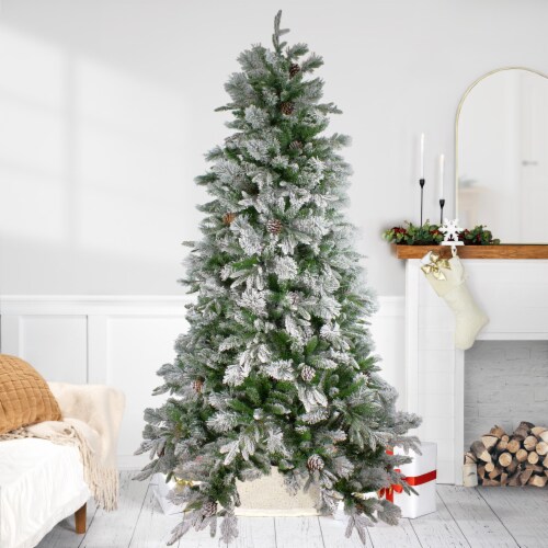Northlight Real Touch™️ Medium Flocked Rosemary Emerald Angel Pine Artificial Christmas Tree Perspective: back