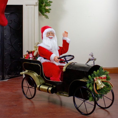 Northlight 33 Santa Delivering Presents in a Black and Gold Vintage Car Christmas Decoration Perspective: back