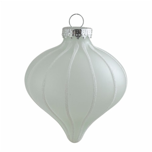 Northlight 3ct Clear and White Matte Frosted Glitter Stripes Glass Christmas Onion Drop Perspective: back