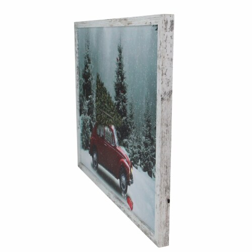 Northlight 19  White Distressed Frame Red Vintage VW Car LED Lighted Christmas Canvas Perspective: back
