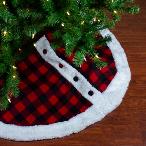 Northlight 48  Black and Red Buttoned Buffalo Plaid Christmas Tree Skirt Perspective: back