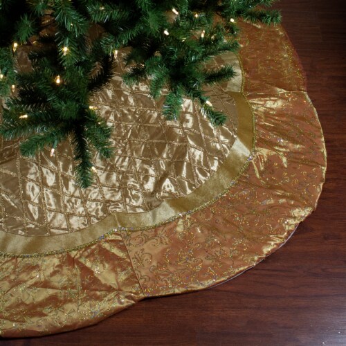 Northlight 72 Gold Quilted Christmas Tree Skirt with Iridescent Sequins Perspective: back
