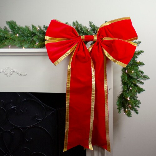 Northlight 24 x 38 Red 4-Loop Velveteen Christmas Bow with Gold Trim Perspective: back