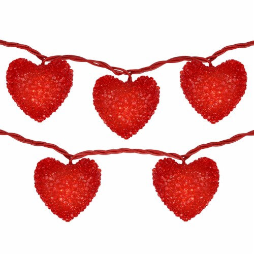 Northlight 10-Count Red Heart Mini Valentine's Day Light Set, 7.5ft Red Wire Perspective: back