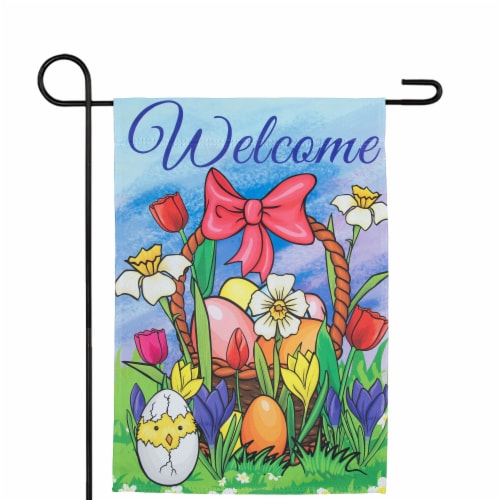 Northlight 34219471 Welcome Easter Basket Outdoor Garden Flag - 12.5 x 18 in. Perspective: back