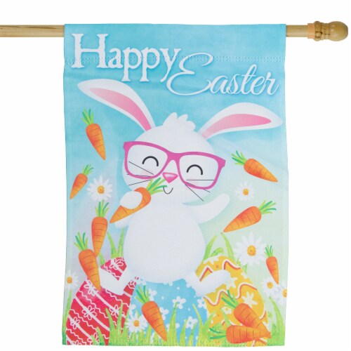 Northlight 34219452 Happy Easter Bunny with Carrots Outdoor House Flag - 28 x 40 in. Perspective: back