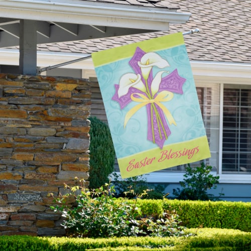 Northlight Easter Blessings Cross and Lilies Outdoor House Flag 28 x 40 Perspective: back