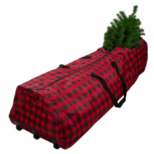 Dyno Red and Black Plaid Rolling Tree Christmas Tree Storage Bag For Artificial Trees Up To Perspective: back