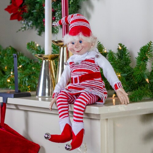 Select Artificials 20 Red and White Peppermint Striped Elf with Jingle Bells Perspective: back