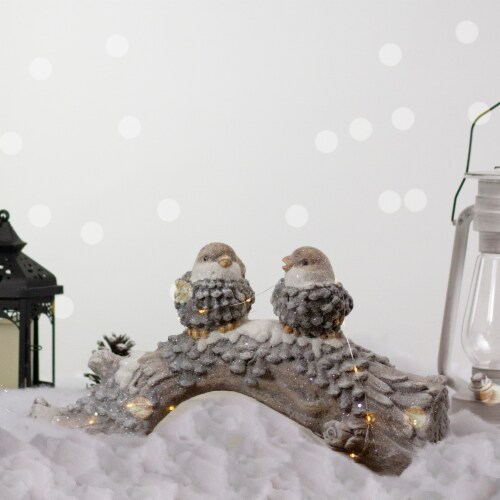 Northlight 18 LED Lighted Rustic Glittered Birds on a Snowy Log Christmas Decoration Perspective: back