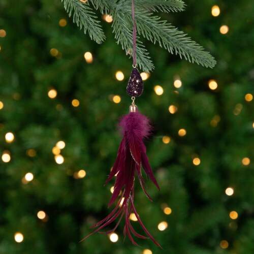Northlight 9  Plum Red Feather and Gemstone Pendant Christmas Ornament Perspective: back
