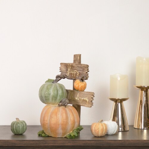 Northlight 12.5 Orange and Green Pumpkin Happy Thanksgiving Table Top Sign Perspective: back