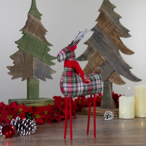 Northlight 16 Red and Green Plaid Standing Reindeer Christmas Figure Perspective: back