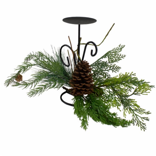 Northlight 10 Green Artificial Sprigs and Pine Cone Christmas Candle Holder Perspective: back