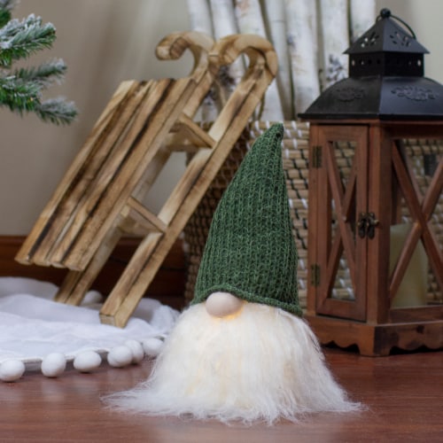 Northlight 11  LED Lighted Plush Green Knit Gnome Christmas Figure Perspective: back