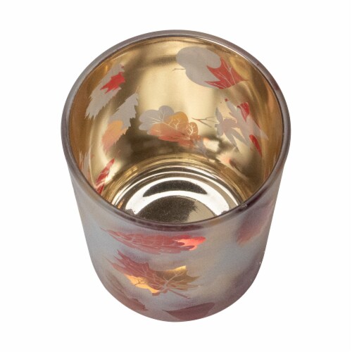 Northlight 5  Matte White and Gold Autumn Leaves Flameless Glass Candle Holder Perspective: back