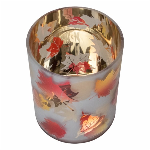 Northlight 6 Matte White and Gold Autumn Leaves Flameless Glass Candle Holder Perspective: back
