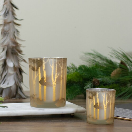 Northlight 5  Matte Gold and White Birch Flameless Glass Candle Holder Perspective: back