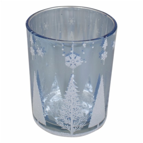 Northlight 5 Shiny Blue and Silver Winter Forest and Snowflake Flameless Candle Holder Perspective: back