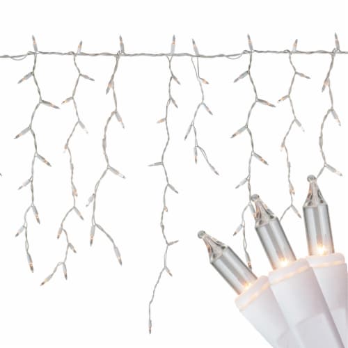 Northlight 300 Count Clear Mini Icicle Christmas Lights, 18ft White Wire Perspective: back