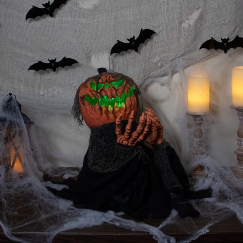 Northlight 30 Black and Orange Animated Pumpkin Halloween Decoration Perspective: back