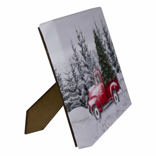Northlight 8  Lighted Christmas Tree in a Red Truck Tabletop Canvas Art Perspective: back