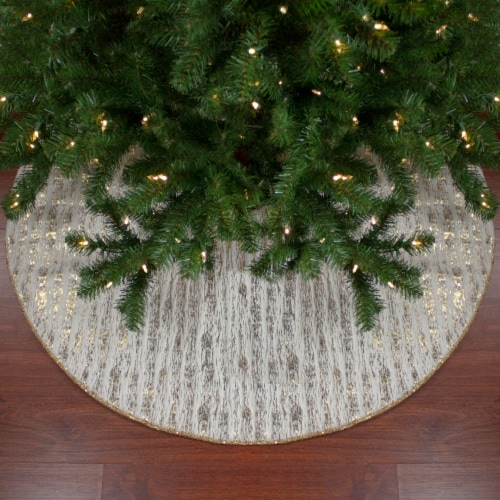 Northlight 48 Cream and Gold Wood Grain Pattern and Faux Fur Christmas Tree Skirt Perspective: back