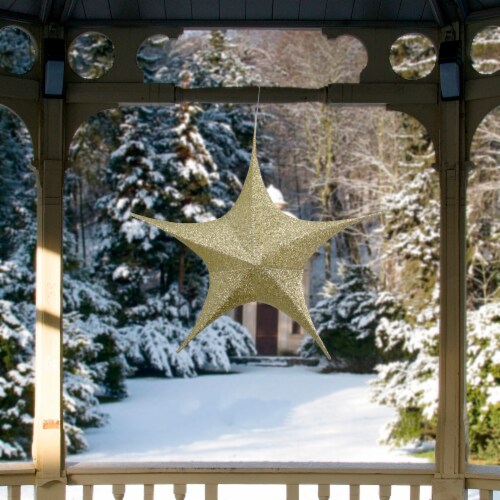 Northlight 25.5 Gold Tinsel Foldable Christmas Star Outdoor