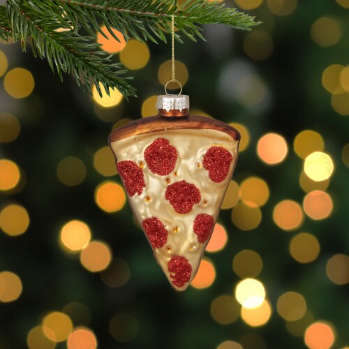 Northlight 4 Pepperoni Pizza Slice Glass Christmas Ornament Perspective: back