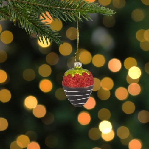 Northlight 2.75 Brown, Red, and Green Chocolate Covered Strawberry Glass Christmas Ornament Perspective: back