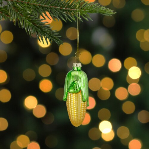 Northlight 4 Yellow and Green Corn on the Cob Glass Christmas Ornament Perspective: back