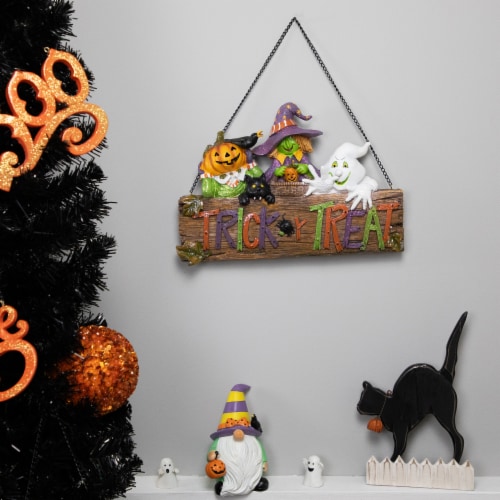 Northlight 13.5 Trick or Treat Halloween Pumpkin, Ghost, and Witch Wall Decoration Perspective: back