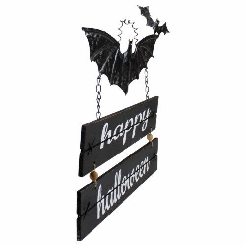 Northlight 17 Happy Halloween Black Bat Metal Wall Sign Perspective: back
